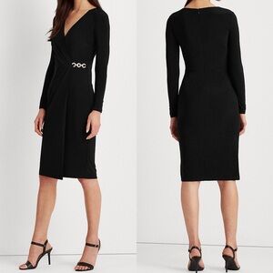 Lauren Ralph Lauren Women's Jersey Surplice Cocktail Dress Rhinestone Chain‎ 6